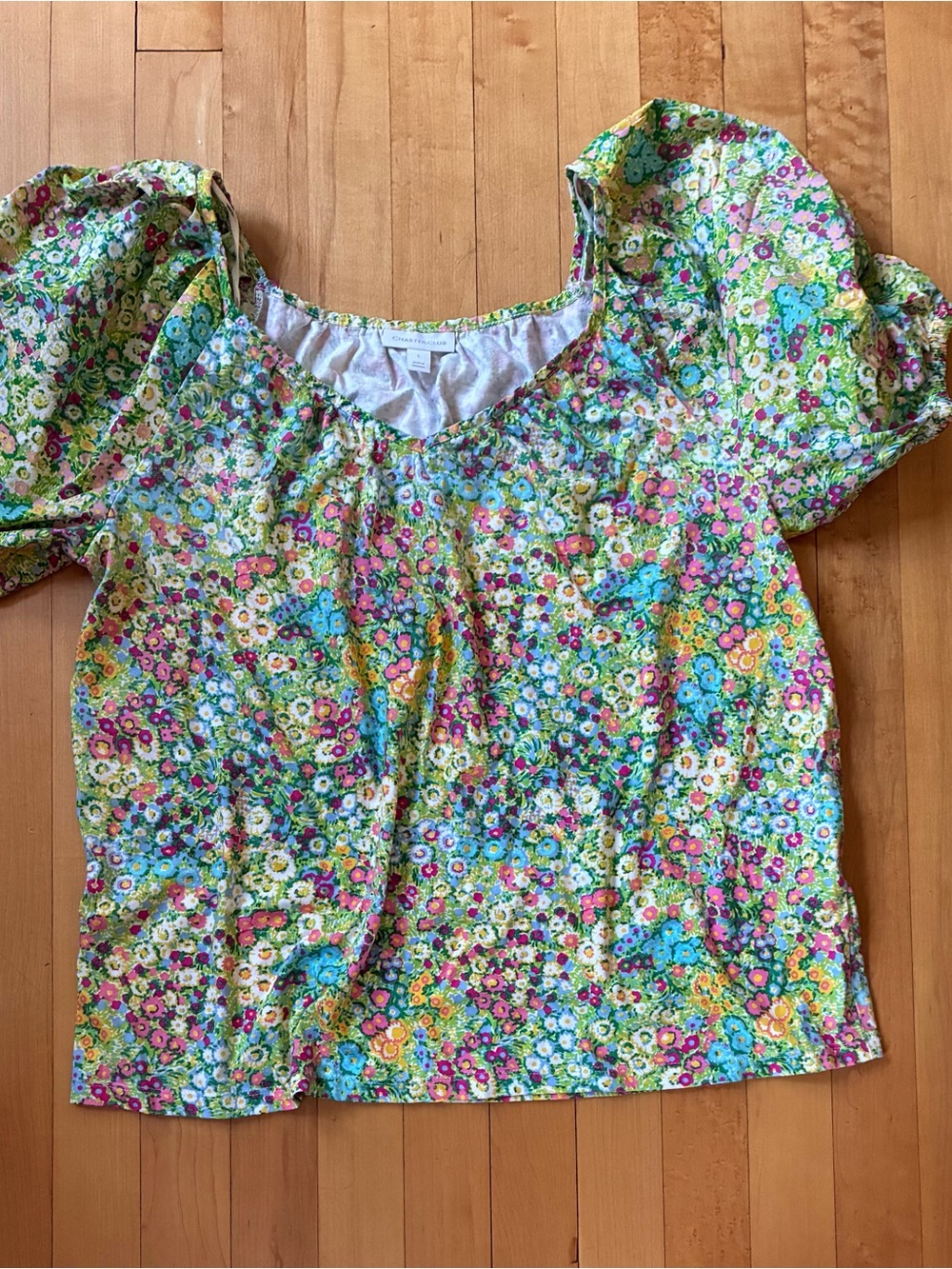 Charter Club Floral Puff-Sleeve Top in Multi